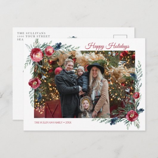 Carte postale de Noël Floral d'hiver (Devant / Derrière)