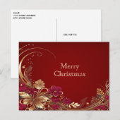 Carte postale de Noël Floral or rouge (Devant / Derrière)