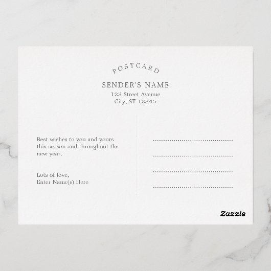 Carte postale de Noël Foil Message simple (Verso)