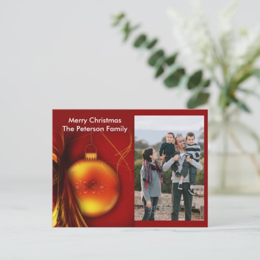 Carte postale de Noël Gold Bauble Red (Debout devant)