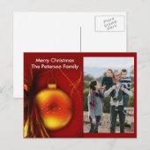 Carte postale de Noël Gold Bauble Red (Devant / Derrière)
