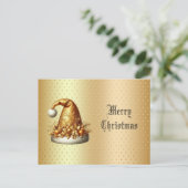 Carte postale de Noël Gold Santa Hat (Debout devant)