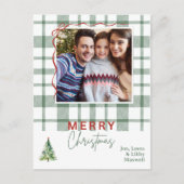 Carte postale de Noël Green Plaid Rustique (Devant)