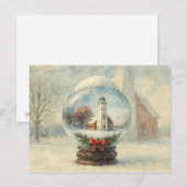 Carte postale de Noël hivernale avec boule à neige (Devant / Derrière)
