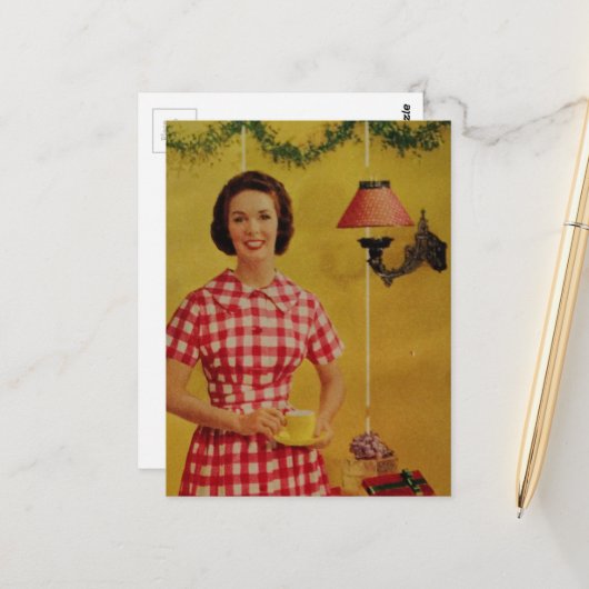 Carte postale de Noël joyeuse de dame de l'ère des (Devant/Arrière en situation)
