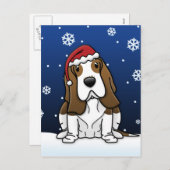 Carte postale de Noël Kawaii Basset (Devant / Derrière)