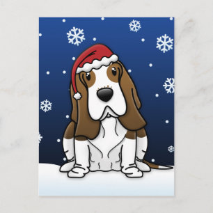 Carte postale de Noël Kawaii Basset