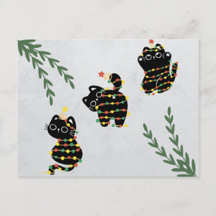 Carte postale de Noël mignonne chat jouer animaux 