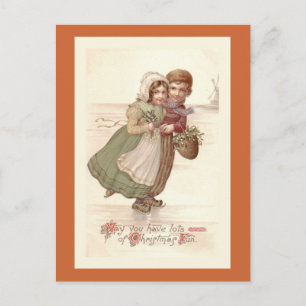 Carte postale de Noël "Patinage pour enfants néerl