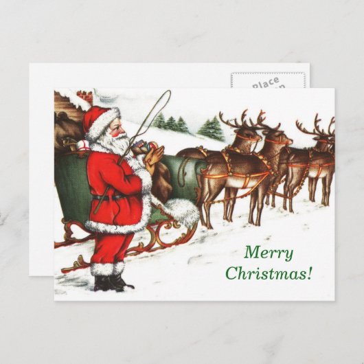 Carte postale de Noël Père Noël & Reindee (Devant / Derrière)