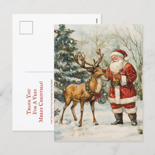 Carte postale de Noël père Noël Reindeer Merci