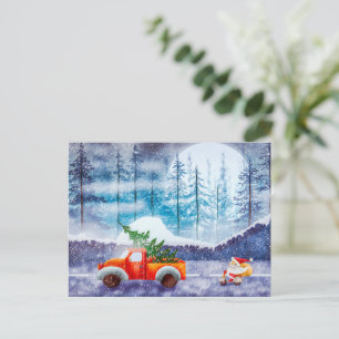 Carte postale de Noël Père Noël sur un cyclomoteur