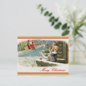 Carte postale de Noël Père Noël vintage : Vacances (Debout devant)