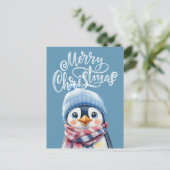 Carte postale de Noël Pingouin bleu pour enfants (Debout devant)