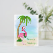 Carte postale de Noël Pink Flamant rose Palm Tree (Debout devant)