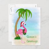 Carte postale de Noël Pink Flamant rose Palm Tree (Devant / Derrière)