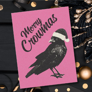 Carte postale de Noël Pink Merry Crowmas