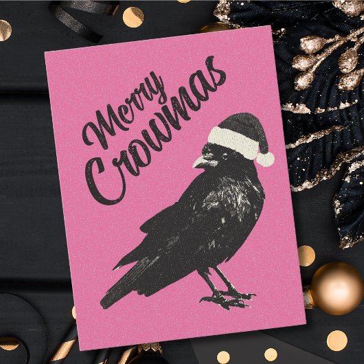 Carte postale de Noël Pink Merry Crowmas
