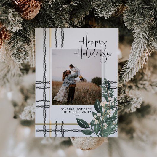 Carte postale de Noël Plaid Green