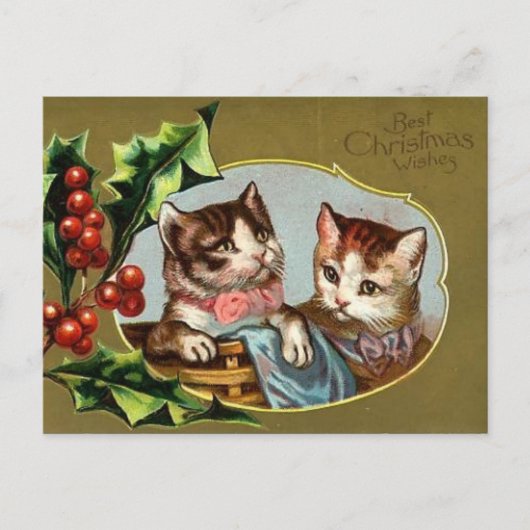 Carte postale de Noël pour chats vintages (Devant)