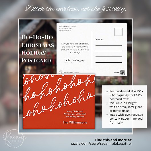 Carte postale de Noël Red Ho-Ho-Ho