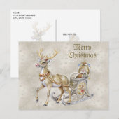 Carte postale de Noël Reindeder Sleigh (Devant / Derrière)