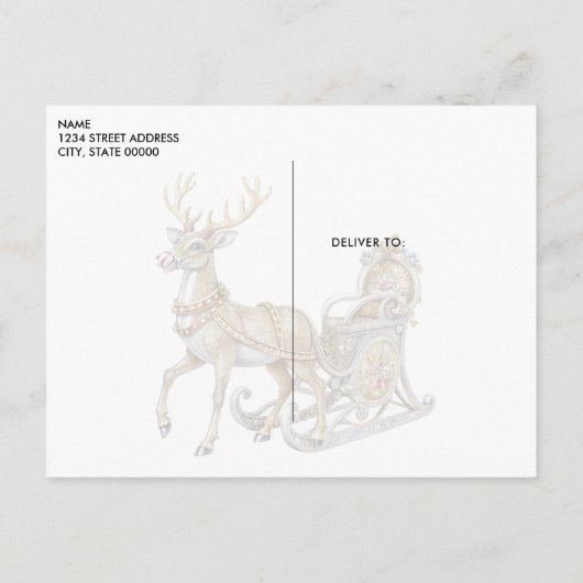Carte postale de Noël Reindeder Sleigh (Dos)