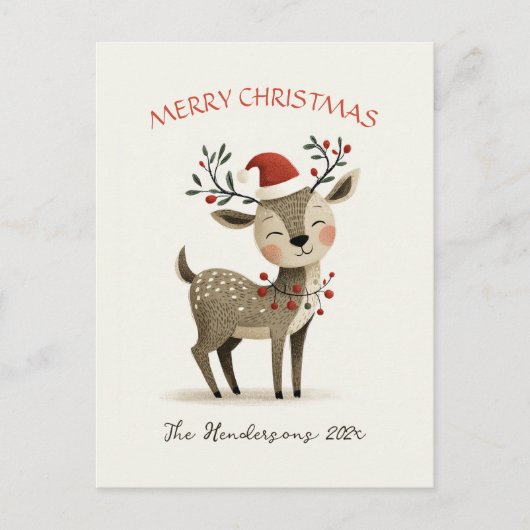 Carte postale de Noël rétro à Reindeer (Devant)