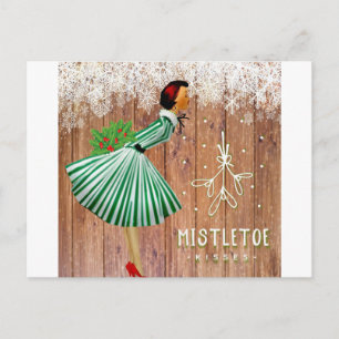 Carte postale de Noël rétro Baisers sous le gui Fê