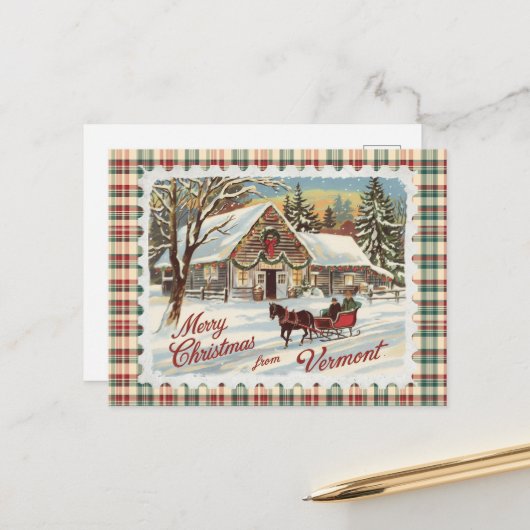 Carte postale de Noël Retro Vermont (Devant/Arrière en situation)