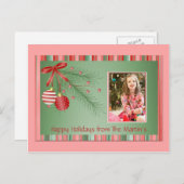 Carte postale de Noël rose et vert (Devant / Derrière)