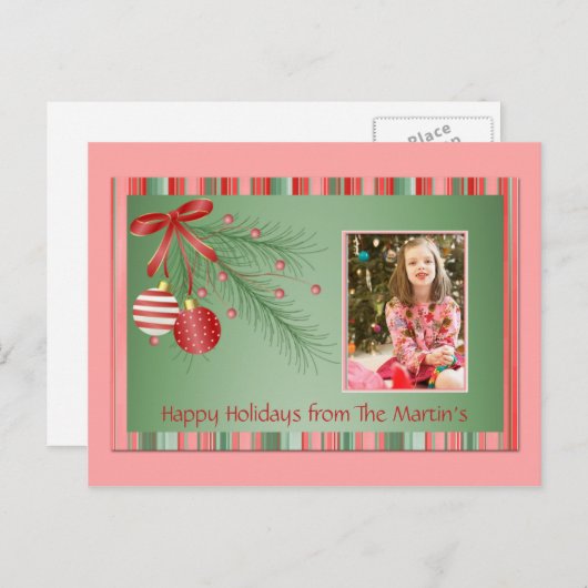 Carte postale de Noël rose et vert (Devant / Derrière)