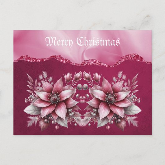 Carte postale de Noël rose Floral (Devant)