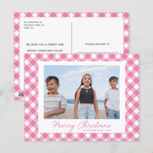 Carte postale de Noël rose moderne En vichy photo