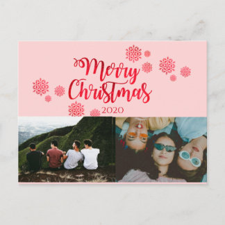 Carte postale de Noël Rouge rose