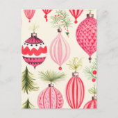 Carte postale de Noël rouge rose rétro (Devant)