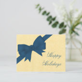 Carte postale de Noël Satin Ribbon & Bow, Bleu (Debout devant)