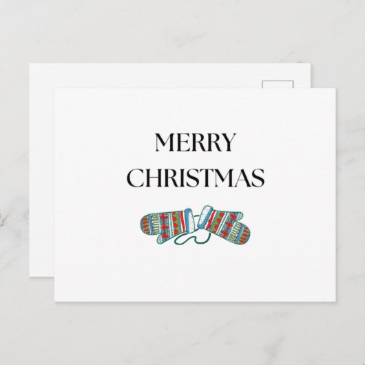 Carte postale de Noël simple et confortable Mitten (Devant / Derrière)