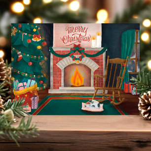 Carte postale de Noël vintage avec cheminée de fêt