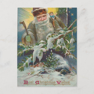 Carte postale de Noël Vintage avec Père Noël et Sn
