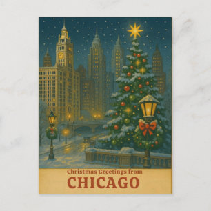 Carte postale de Noël vintage de Chicago – Ville e