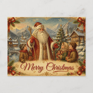 Carte postale de Noël vintage du Père Noël Alpes