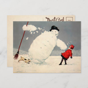 Carte postale de Noël vintage Falling Snowman
