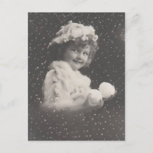 Carte postale de Noël Vintage fille avec boules de