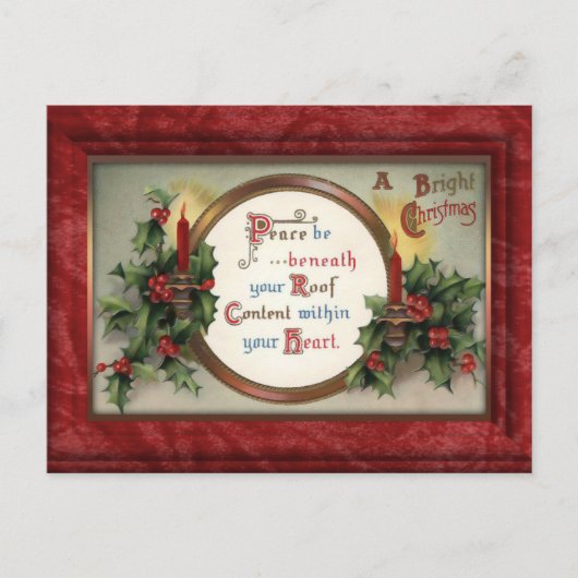 Carte postale de Noël vintage Holly et bougies (Devant)