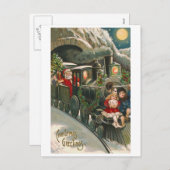 Carte postale de Noël Vintage "Père Noël en train" (Devant / Derrière)