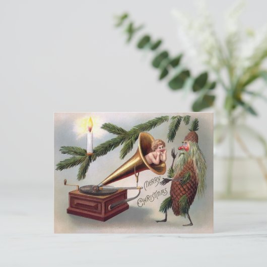 Carte postale de Noël vintage Pinecone (Debout devant)