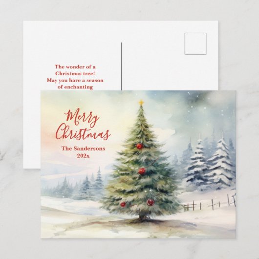 Carte postale de Noël vintage représentant un pin  (Devant / Derrière)