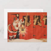 Carte postale de Noël vintage Santa renne vacances (Devant / Derrière)