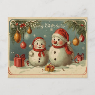 Carte postale de Noël Vintage Snowman